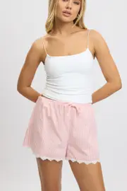 Pink Stripe Shorts Drawstring Waist - Size 16XL, Women's Shorts