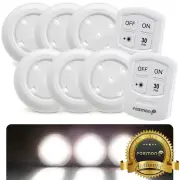 Wireless Stick On Puck LED Tap Light Bright Remote Battery Under Cabinet Closet