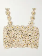 [ESCVDO] ESCVDO - Malu Cropped Crocheted Cotton Tank - Ivory - x large x large Ivory
