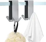 Heavy Duty Shower Door Hooks for Towels - Drilling-Free Double Sided Hooks for Bathroom Frameless Glass Door, Over The Door Towel Hooks, 2 Packs