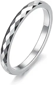 [SunnyHouse Jewelry] 2mm Women's Multi-Faceted Tungsten Wedding Band Ring (Size Selectable)