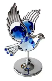 Crystocraft Dove Crystal Ornament With Swarovski Elements Gift Boxed Blue Silver