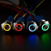 Latching Push Button Switch Ring LED Silver Alloy Touch Stainless Steel Button