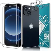 Slanku [2+2 Pack] Screen Protector for iPhone 14 Tempered Glass and Camera Lens Protector, 9H Hardness, HD Clear, Bubble Free, Case Friendly