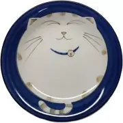 Blue Round Porcelain 7.75 inch Plate Maneki Neko Cat Made in Japan S-2565