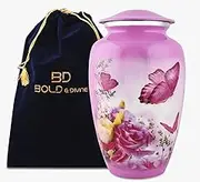 BOLD & DIVINE Butterfly Theme Cremation Urns | Decorative Urns for Human Ashes of Female & Male, Urns for Ashes, Funeral Urns (Pink, Large)