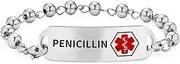 [Bling Jewelry] Customizable Engravable Name Tag Identification Medical ID Ball Bead Link Chain Bracelet For Women Teen Stainless Steel 7, 7.5 Inch