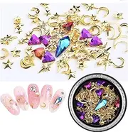 GreatDeal68 Japanese Popular DIY Nail Art Star Moon gems Jewelry Mixed Box Set Copper Plate Round Rivet Sequin Nail Ornament (#2)