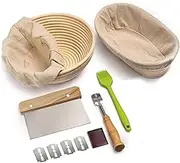 Sourdough Starter Kit, Oval Bread Proofing Basket, 7 Pcs Bread Baking Supplies, Kitchen Baking Mold for Dough Fermentation 9 Inch