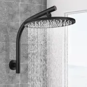 ACA Black WELS Bath 10'' Round Plastic Shower Head Rose Gooseneck Wall Arm Set