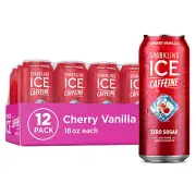 Sparkling Ice Caffeine Cherry Vanilla Sparkling Water with Caffeine, Zero Sugar,
