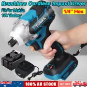 Cordless Brushless 1/4'' HEX Impact Driver Body Battery Charger For Makita 18V