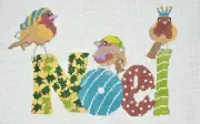 Hand-painted Needlepoint Canvas, NOEL with Birds , 13" mesh, NEW