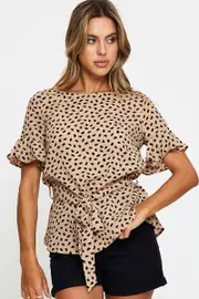 Geo Print Short Sleeve Geo Print Top - Size 8, Women's Blouse