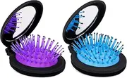 Mini Hair Brush for Women, 2 Pcs Portable Compact Folding Hair Brushes with Mirror Small Travel Size Hair Comb Pocket Size Hairbrush for Purse, Handbag, Trip, Locker, Gym, Comestic Bag (Blue & Purple)