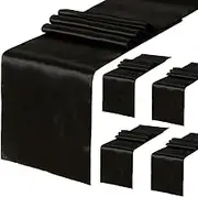LuoluoHouse Set of 5 Black Satin Table Runner 12x108 inch Smooth Fabric Table Runner for Wedding Party Banquet Baby Shower Birthday Decoration