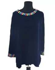 Blue Velvet Tunic Neiman Marcus MEDIUM Jeweled Rayon Silk Top MSRP $220 Festive
