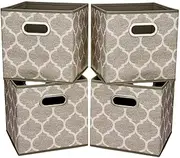 [i BKGOO] Cloth Storage Bins Set of 4 Thick Fabric Drawers Foldable Cubes Basket Organizer Container with Dual Metal Handles for Shelf Cabinet Bookcase Boxes Grey-Brown 10.5x10.5x11 inch