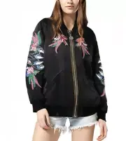 NWT Diesel Embroidery Reversible Bomber Jacket Reversible Zip Up Women's Size L