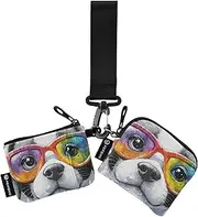 [XYMZR] Mini Zip Around Wristlet keychain Wallet Cute Dog Glasses for Women Personalized Pattern Detachable Dual Pouch Wristlet Portable Wallet Phone Coin Purse, Multi-colored, One Size