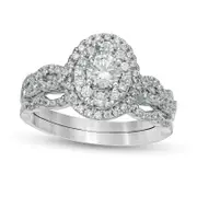 1.0 CT. T.W. Natural Diamond Double Oval Frame Twist Shank Bridal Engagement Ring Set in Solid 10K White Gold
