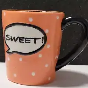 NEW Burton and Burton "SWEET" Coffee or Tea Mug Cup Orange & White Polka Dots