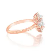 Sterling Silver Rose Gold Plated White Cubic Zirconia Fancy Flower Ring, Q