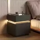 Artificial Leather Bedside Table 2 Drawers RGB LED High Gloss Nightstand Cabinet