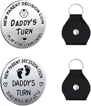 HayLniXy 2 Sets New Parents Decision Coin Stainless Steel Parents Turn Coin Double Sided Parents Flip Coin with Leather Case Fun for First Time to be Dad Mom