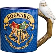 Silver Buffalo Harry Potter Hogwarts House Crest Sculpted Owl Handle Coffee Ceramic Mug, 1 Count (Pack of 1), Blue