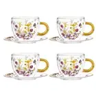8pc Ashdene Pressed Flowers 350ml Double Walled Glass Tea Cup Mug & Saucer Set