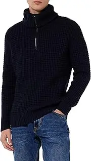 [BOSS] Men's Atakos Relaxed Fit Pullover with Ribbed Structure and Troyer Collar