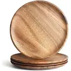 Acacia Wood Dinner Plates, Round Serving Tray10 Inch Wood Plates Set of 4