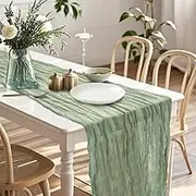 AlaTyche Cheesecloth Table Runner,35 x 120 Inch(10ft) Sage Green Gauze Rustic Table Runner for Baby Shower Birthday