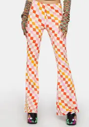Summer Morning Checkered Flare Pants