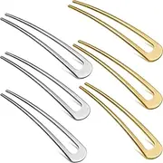 CJESLNA 6PCS Simple U-Shaped Large Metal Hair Pins for Women and Girls, Vintage Hair Pins for Buns, Long and Thick Hair.Fork Sticks Prong Updo Chignon Pins（Gold and Silver）
