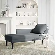 Luxury Chaise Lounge with Pillow & Right Armrest - Dark Grey Velvet Upholstery for Living Room, Bedroom | Comfortable Modern Accent Chair for Relaxation