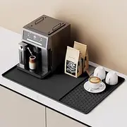 Silicone Coffee Mat with Detachable Dish Drying Mat for Kitchen Countertops, Coffee Bar, Accessories Fit Under Coffee Maker Machine Coffee Pot Espresso Machine Dish Rack (Black, 40x60cm)
