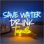 Hanging Art Neon Signs Save Water Drink Neon Sign for Wall Decor for Home Beer Bar Bedroom Restaurant Cafe Bistro Club Party Decor