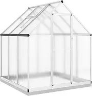 ** vidaXL Aluminium Greenhouse with Base Frame - 169x169x202 cm - UV-Resistant Polycarbonate Panels, Built-in Gutter, Adjustable Vent Window, Sturdy Structure, Easy Assembly