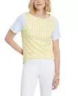 NEW - Charter Club Gingham Print Cotton Knit Top Bubble Bath & Primrose Yellow
