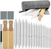 22 PCS Sketch Drawing Tools, AGPTEK 16 Blending Stumps Set with 2 Sandpaper Pencil Sharpeners, 1 Pencil Extension Tool, 2 Erasers & 1 Felt Bag for Student Sketch Drawing Accessories