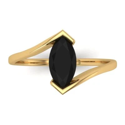 1Ct Marquise Cut Natural Onyx VVS1 Solid Gold Solitaire Engagement Promise Ring