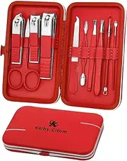 Manicure Set 10pcs Professional Nail Clippers Kit Pedicure Care Tools-Stainless Steel Grooming Tools for Travel (Red)