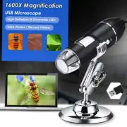 8LED 1600X USB Digital Microscope Magnifier Camera 1080P w/ Stand Black H9C5