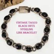 TAXCO Mexican Bracelet Black Onyx Sterling Silver Heavy Link Vintage Modernist