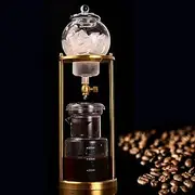 AUFengHeng Ice Drip Coffee Maker, Portable Cold Brew Coffee Machine, Borosilicate Glass Cold Brew Maker with Adjustable Rate Dripper, Portable Cold Brew Coffee Machine for Home Office (Golden)