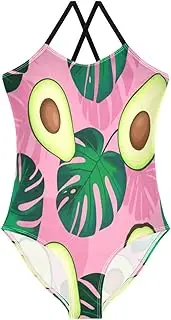 [RPLIFE] Avocados Leaves Pink Childrens Bathing Suits Girls, Summer Beach Bathing Suit, 3-10
