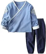 [JIMINISO] 3 Colors Chinese Traditional Cotton Linen Kung Fu Hanfu Japanese Clothing Tops + Pants Set Daily Tang Suit
