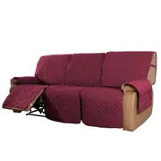 Recliner Sofa Cover with Pocket, Slipcovers Reversible Washable Elastic Adjustable Strap for home(3 Seater,Red）